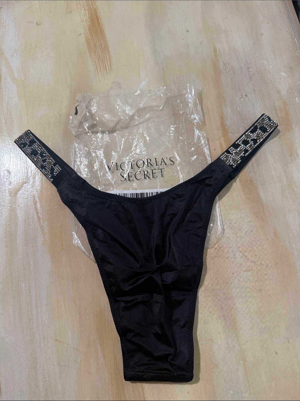 Victoria's Secret Black Rhinestone-Embellished Brazilian M